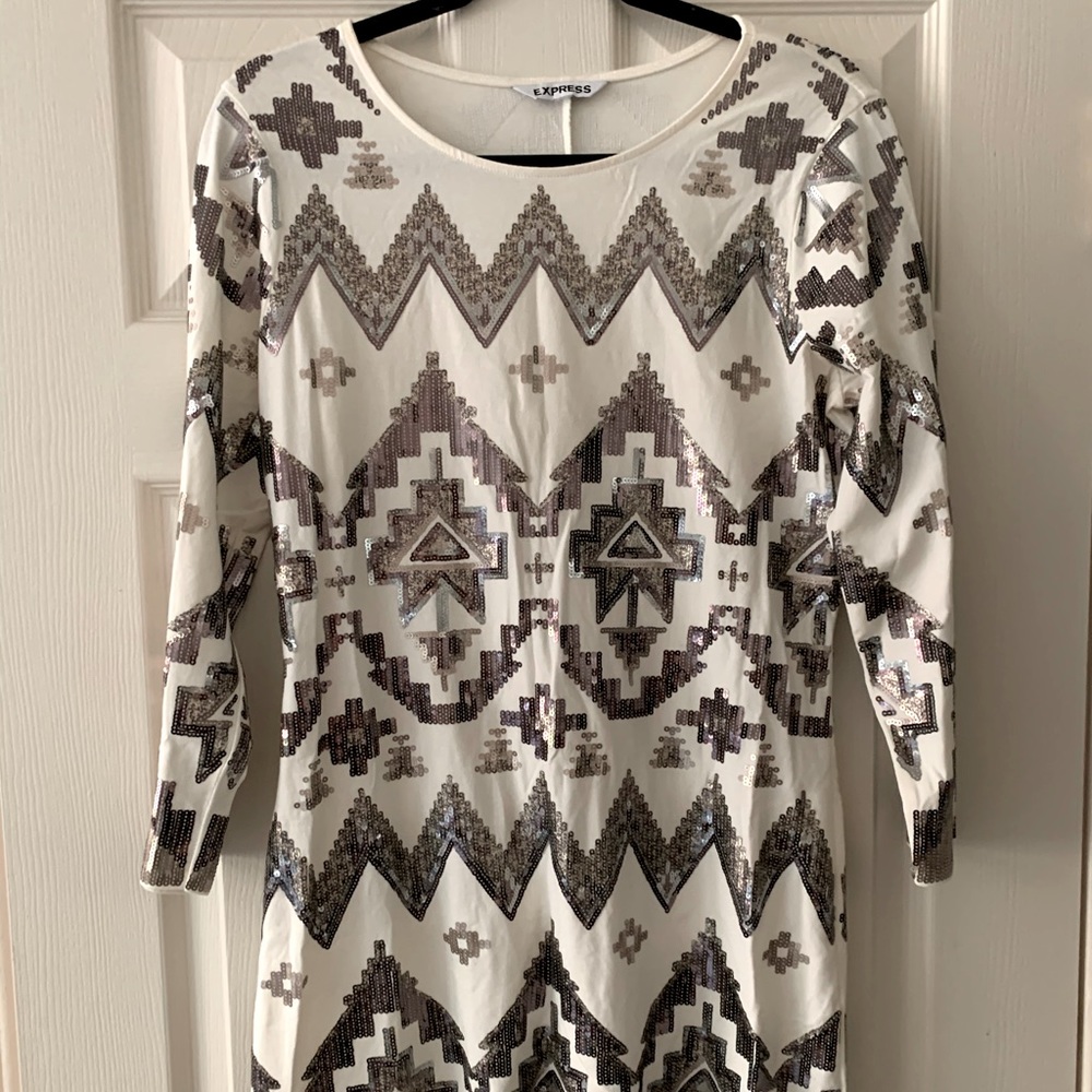 White and sequence form fitting dress